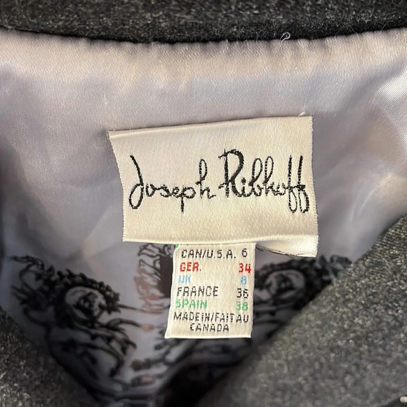 Joseph Ribhoff Size 6 Vintage Charcoal Gray Lace Gem Detail Blazer - Picture 4 of 9